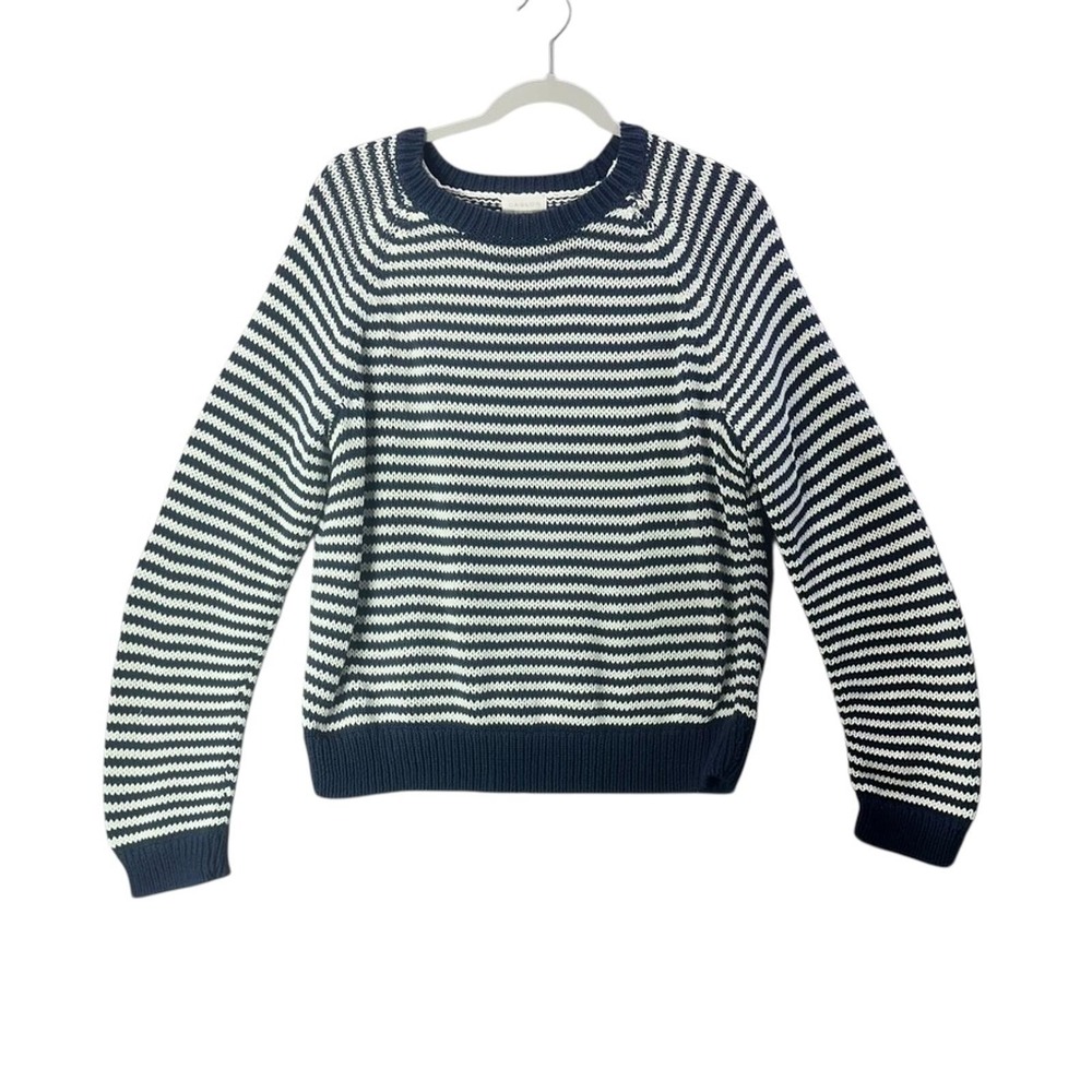 Caslon Navy White Striped Knit Sweater NWOT Women's Pullover Size L